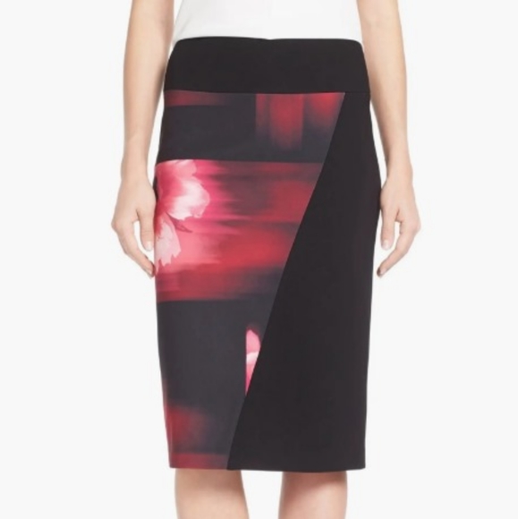 EUC Ellen Tracy Asymetrical Print Matching Skirt/Top Set - Small, 6, Black Pink - Picture 3 of 6